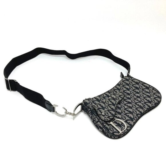 CHRISTIAN DIOR Trotter Saddle bag Crossbody Shoulder Bag Canvas Gray x Black - Picture 8 of 13